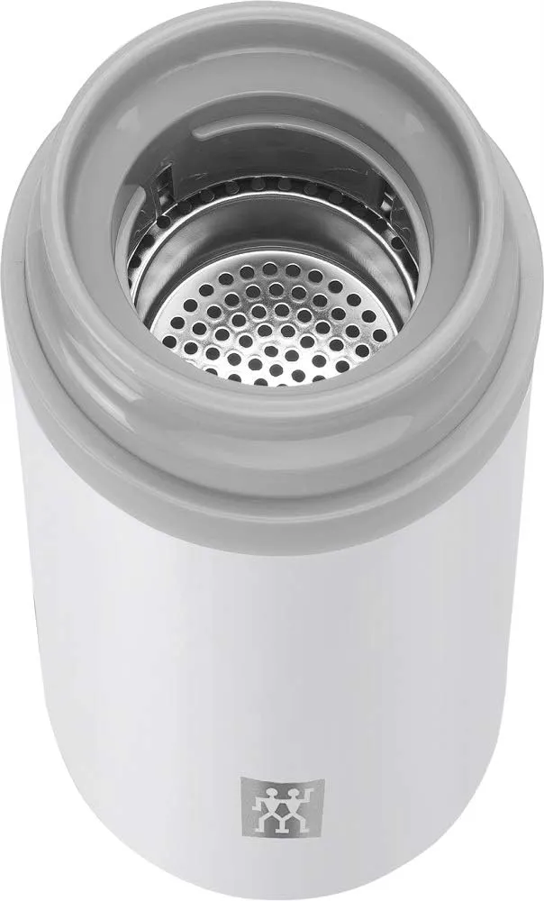 Zwilling Thermo Thermos Flask, Integrated Filter Insert, Vacuum Flask for Tea & Infused Water, Double Wall Insulation, 420 ml, Height: 17,2 cm, White