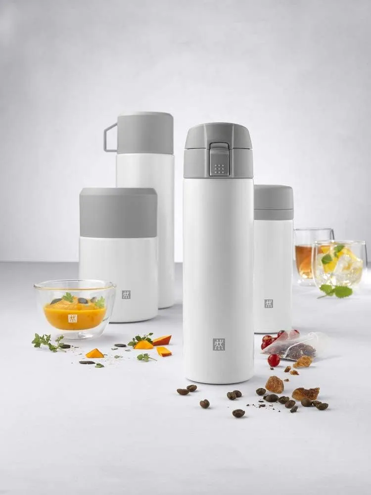 Zwilling Thermo Thermos Flask, Integrated Filter Insert, Vacuum Flask for Tea & Infused Water, Double Wall Insulation, 420 ml, Height: 17,2 cm, White